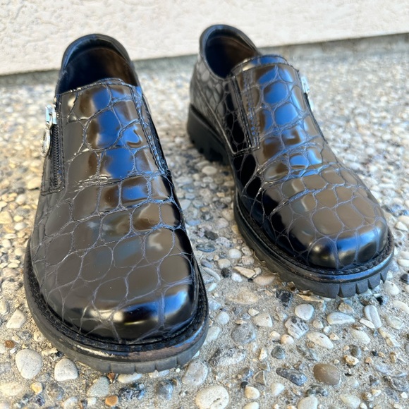 Donald J Pliner black crocodile embossed leather zip loafers shoes - Picture 8 of 10